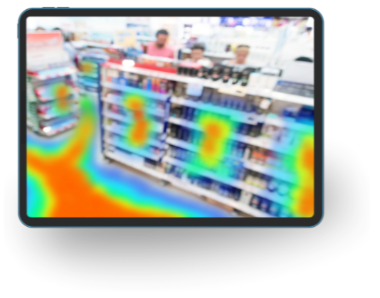 Tablet com heatmap de fluxo e presença